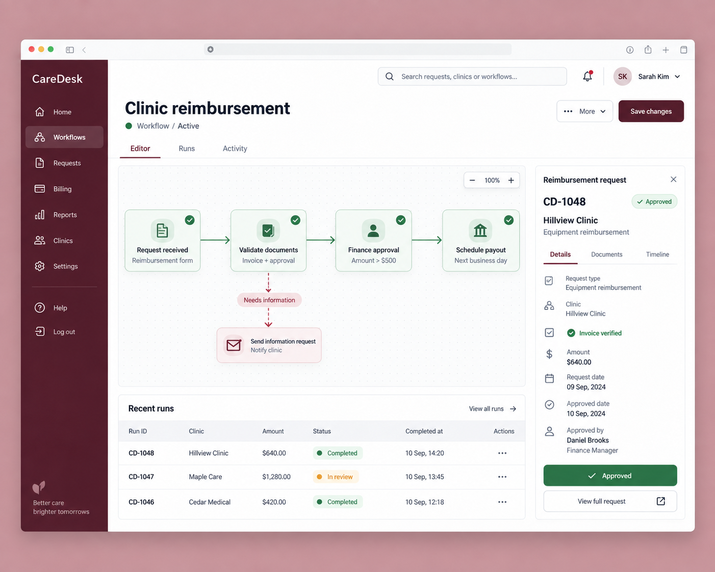 CareDesk product screen mockup